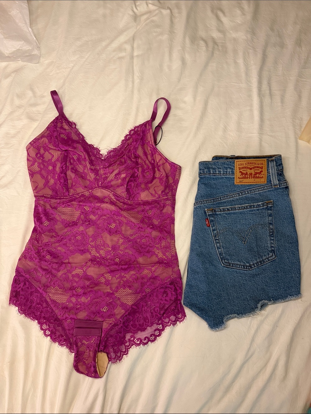 Bundle: Levi's 501 Shorts (Size 29) + Popilush Purple Lace Bodysuit